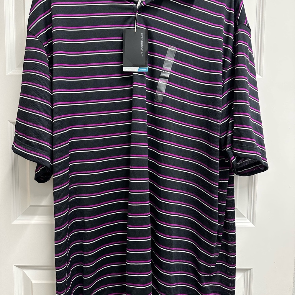 Nike Black and Purple Striped Golf Polo